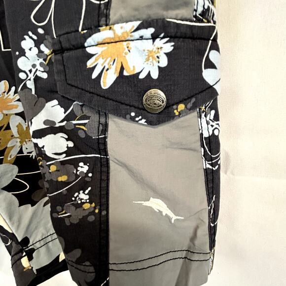 Tommy Bahama RELAX Large Men Swim Trunks black gray blue print - Picture 2 of 11